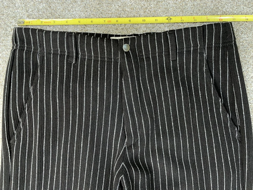 Pantalones Emporio Armani Para Hombre 33x33 Negro Blanco Rayas 100% Lana Botón Mosca Foto 3 de 4
