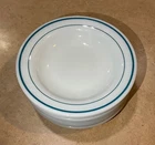 Vintage Corning Milk Glass Bowl Teal Stripe-Gaffer (Glassblower) -Set of 4