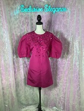 Carolina Herrera Embellished Puff Sleeve Shift Dress Begonia Sz 10 AUTHENTIC NWT