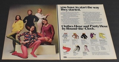 1972 Print Ad Sexy Art Legs Lady Heels Redhead Round Clock Pantyhose Smooth Art