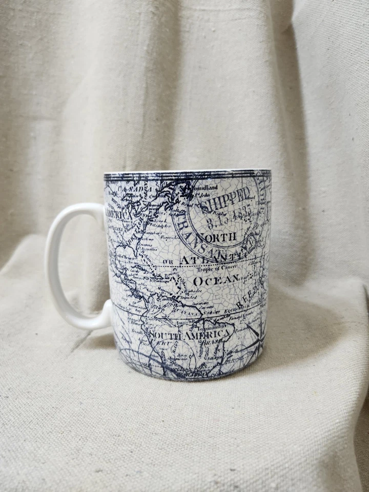 Nautical Chart  Coffee Mug Navy Blue & White Porcelain Holds 22 fl  oz 5"hx4.25d - Image 3 of 4