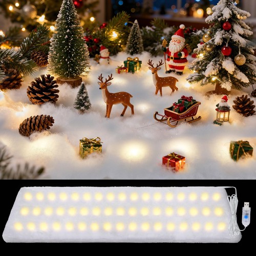 LED Fake Snow Blanket, USB Powered Fluffy Christmas Faux Sheet with 8 ...