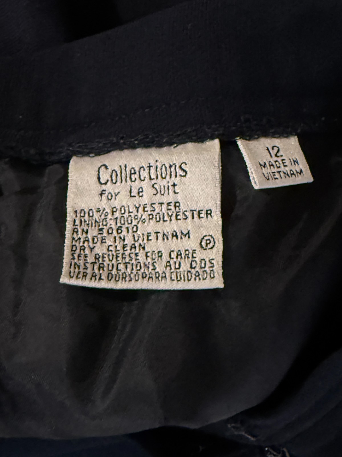 Le Suit Womens 2pc Pants Suit Straight Leg Collections Sz 12 Classic Navy Long