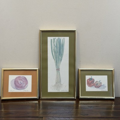 Vintage Kitchen Dining Room Vegitable Wall Art Set 3 Metal Framed Prints Pepper