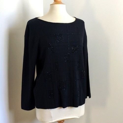Nwt Chico's Silk Sequin Black Sweater 3 Plus XL 16 Geometric Beaded Long Sleeve - Picture 7 of 11