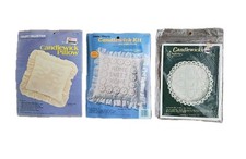 Vtg Lot of 3 Candlewicking Pillow Kits Lace And Embroidery