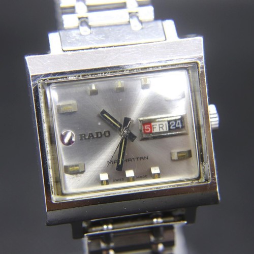 Rado Manhattan Watch Men's Vintage Automatic Silver Square Swiss 34mm Day Date - Picture 4 of 14