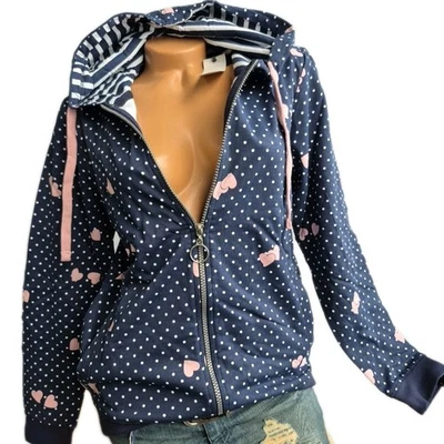 AJC Sweatjacke Jacke Hoodie Damen Blau marine mit Muster Kapuze Damen (501) NEU