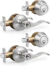 Satin Nickel Keyed-Alike Door Levers and Single Cylinder Deadbolts Combination S
