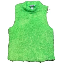 VTG Y2K Madrag Fuzzy Fluorescent Green Sleeveless Vest Size XL Rave 90s Party