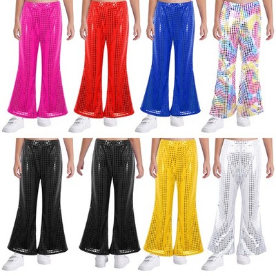 Kinder Mädchen Glockenhose Disco Gymnastik Leggings Flared Hose Glänzend Hosen