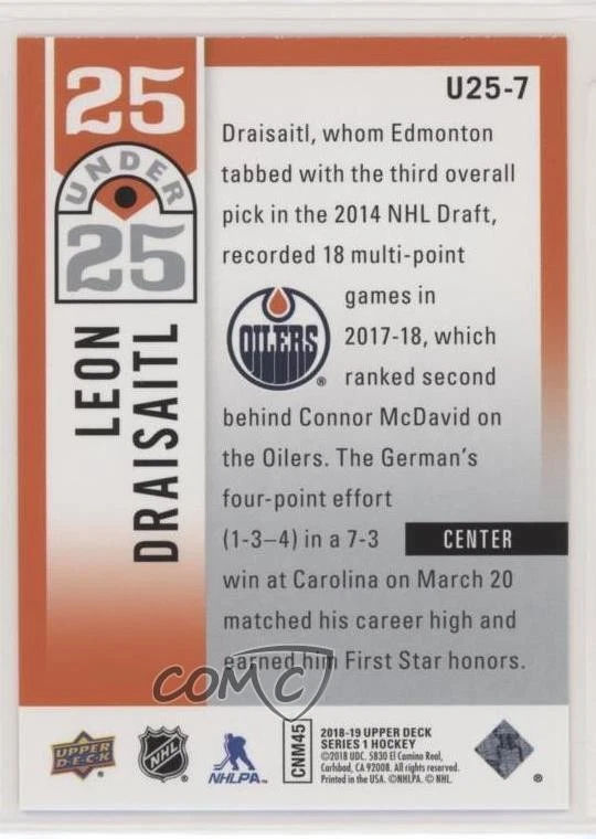 2018-19 Upper Deck 25 Under 25 Leon Draisaitl #U25-7 - Image 2 of 2