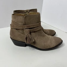 Sofft Tamala Ankle Booties Womens Size 9 M Brown Suede Leather Zip Fringe Belt
