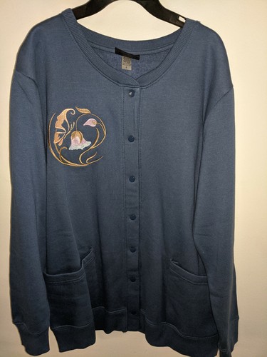 Snap Front Fleece Cardigan w/Embroidery 