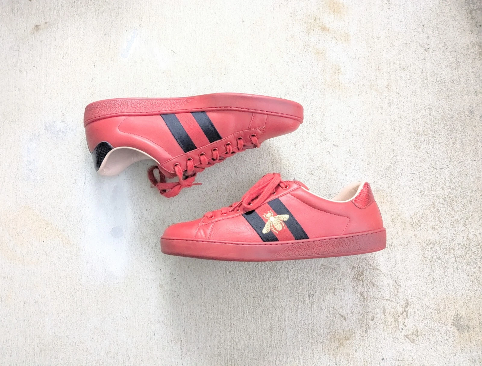 Baskets Gucci Ace rouge abeille hommes 9,5 chaussures en cuir basses 429446