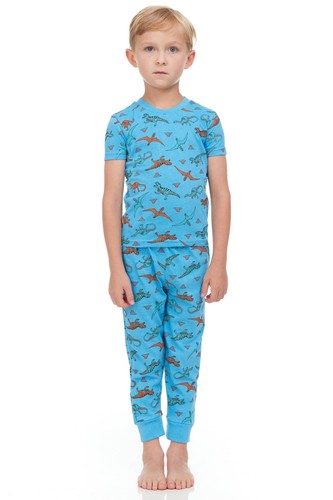 Blue Dinosaurs Shorts Pajamas For Kids Super Soft - 2 Piece Set - Picture 2 of 12