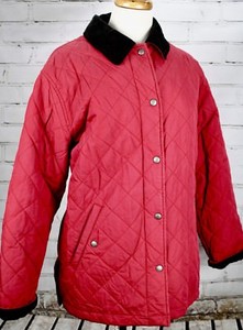 Ll Bean Quilted Barn Coat Women S M Corduroy Collar Jacket Red