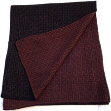 Fendi Scarf Muffler Authentic Wool Brown FF LOGO