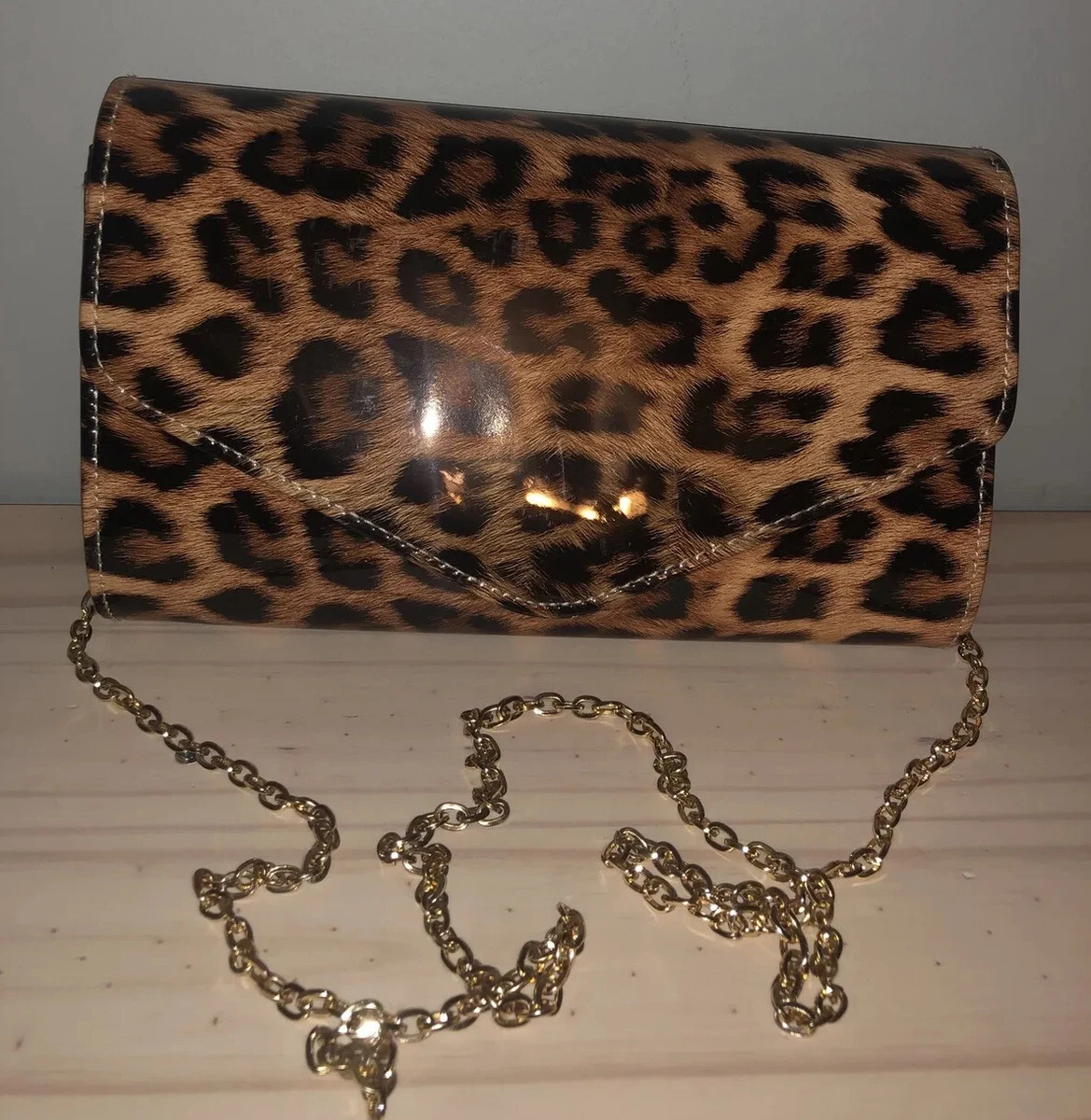 Leopard print clutch bag shop with chain