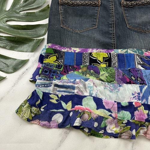 Converse Womens Vintage Y2k Denim Skirt Size M Floral Ruffle Trim Blue Purple - Picture 10 of 10