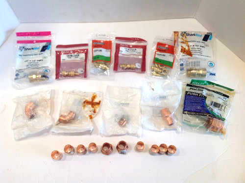 LOT OF BRASS & COPPER FITTING VARIOUS TYPES SIZES FITTINGS LOT OF 21 PIECES