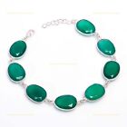 Round Green Onyx Stone 925 Silver Daughter Statement Art Deco Handmade Bracelet
