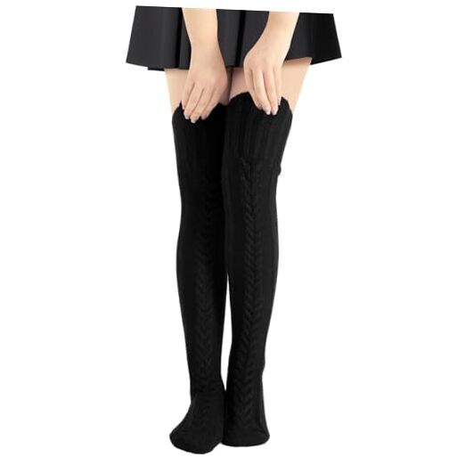 Clothirily Thigh High Socks for Women, Winter Over Knee Socks, Fashion Black