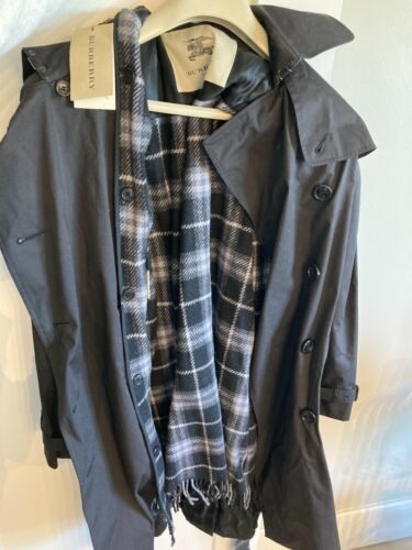 Women Burberry Trench Coat - Black Removable Interior for Winter Sz 8R