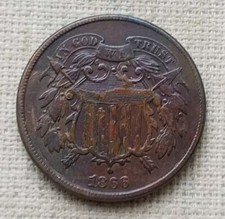 1866 2 Cent Piece - Bold "WE" - Free Shipping
