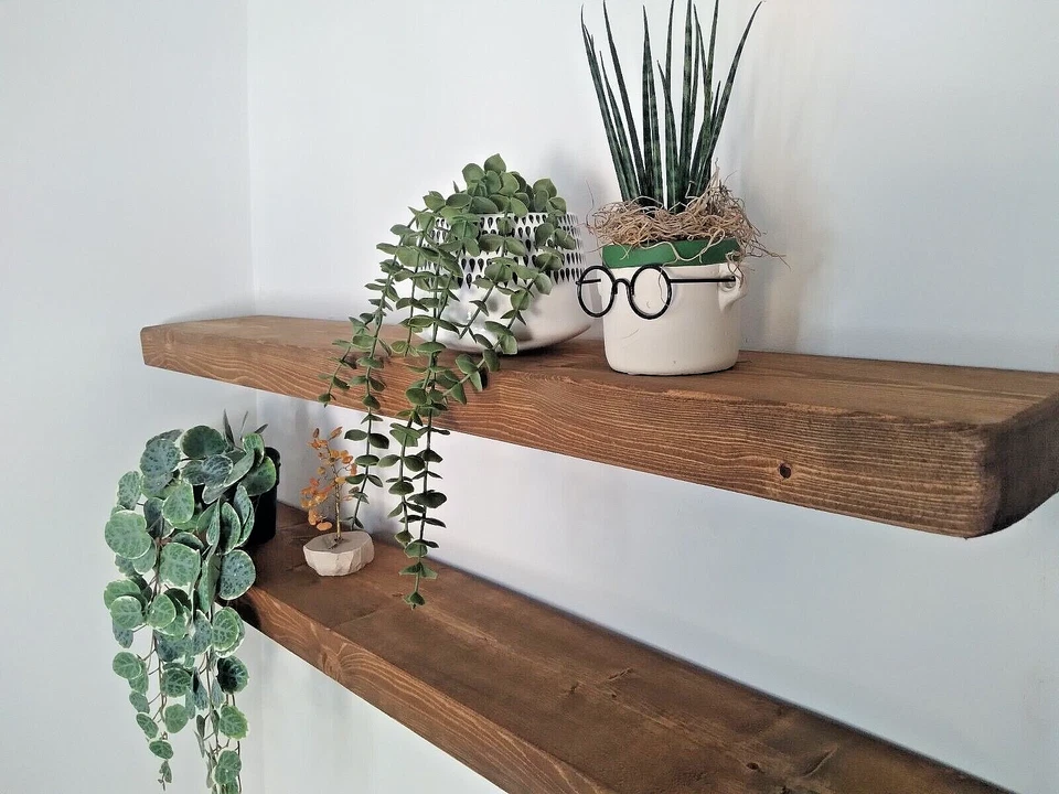 Rustic shelves floating solid wood handmade shelf 17 cm-invisible brackets - Image 3 of 4