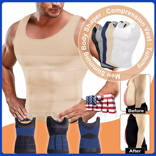 Camicie a compressione da uomo, da uomo gilet dimagrante body shaper aderente canotta - Foto 1 di 16