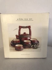 NIKKA TEA SET PIER 1 Rustic Earthenware Pottery Set Tea Pot 4 Cups Serving