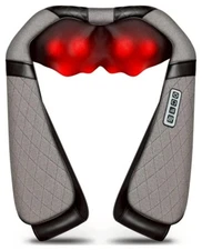 Blue Elf Electric Neck & Back Massager Pillow  3D Kneading with Heat (Gray)