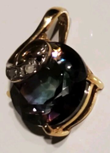 Mystic Topaz Labcreated Round Cut And Diamond Pendant 10kt Solid Yellow Gold - Picture 4 of 7