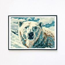 Arktischer Eisbär Berge Schnee Portrait Illustration A5 Wanddeko Kunstdruck 