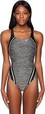 Speedo 240604 Womens High Cut One Piece Swimsuit Heather Neon Green Size 10