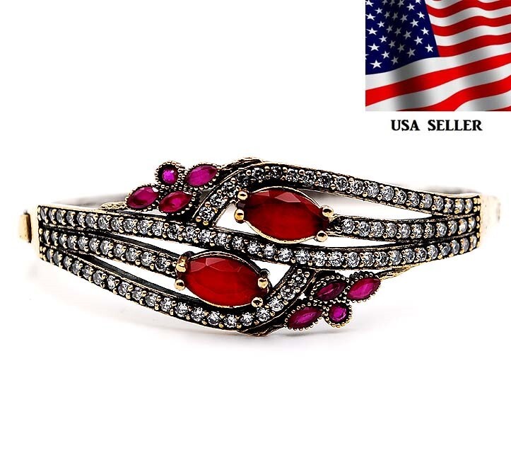 Vintage Ottoman Style 6CT Ruby Topaz 925 Sterling Silver Bracelet ZB1-3