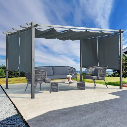 Outdoor Retractable Pergola Patio Metal Shelter with Sun Shade Canopy