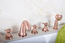 Antique Red Copper 5 Hole Bathroom Tub Faucet Bath Mixer Tap Hand Shower 2tf182