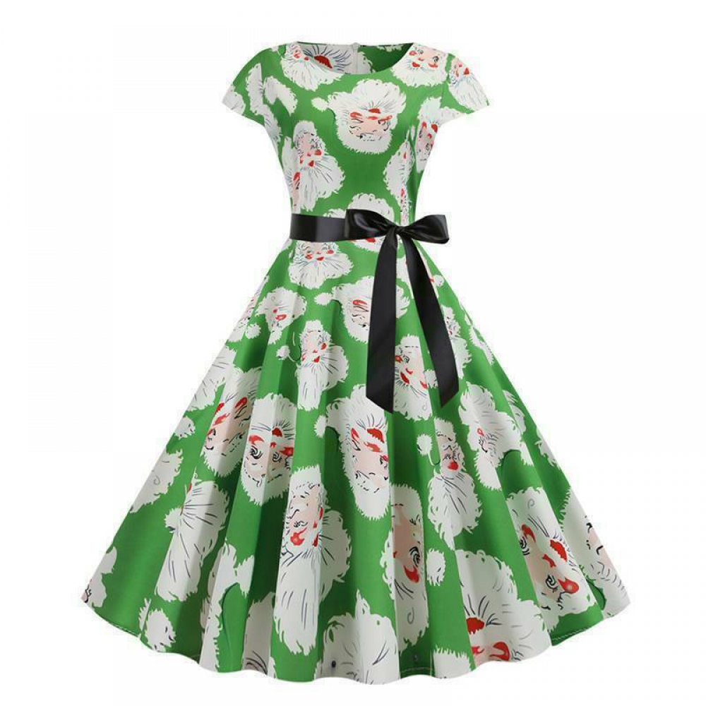 ladies christmas skater dress Ladies Christmas Print Short Sleeves Swing Skater Dress Xmas Evening Party Dress