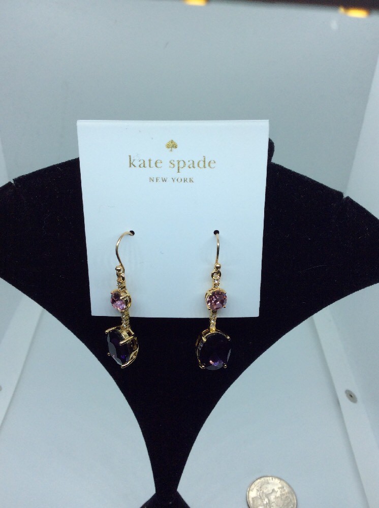 $58 Kate Spade Bright Ideas Gold Plated Stone Hoop/ Drop Earrings- Z305A
