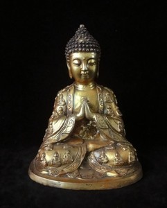 ON SALES! Old Chinese Gilt Bronze Shakyamuni Buddha Statue Sculpture