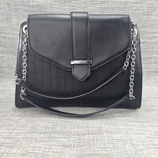 NINE WEST Black Faux Leather Purse Silver Tone Chain Straps
