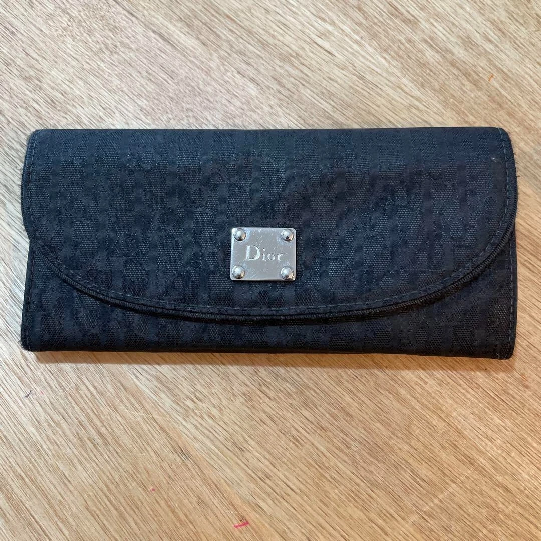Authentique Christian Dior Noir Long Portefeuille Logo Marque Plaque Formelle Du Japon