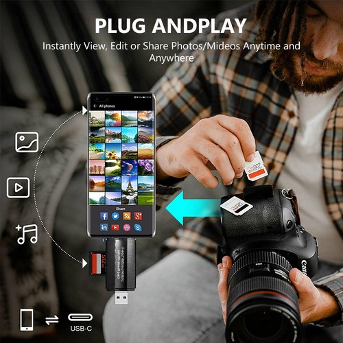 3 in 1 Memory Card Reader Micro USB/USB/USB C to SD MMC Micro SD TF SDHC Card F - Picture 4 of 9