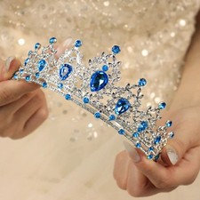 Vintage crown tiara floral diadem blue bridal prom birthday mothers day gift