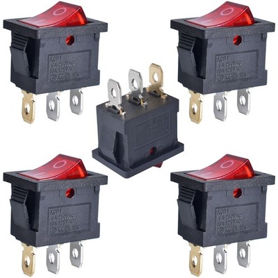 5 Pcs Red LED Boat Rocker Switch 3 Pin SPST On/Off Toggle 250V 10A Auto