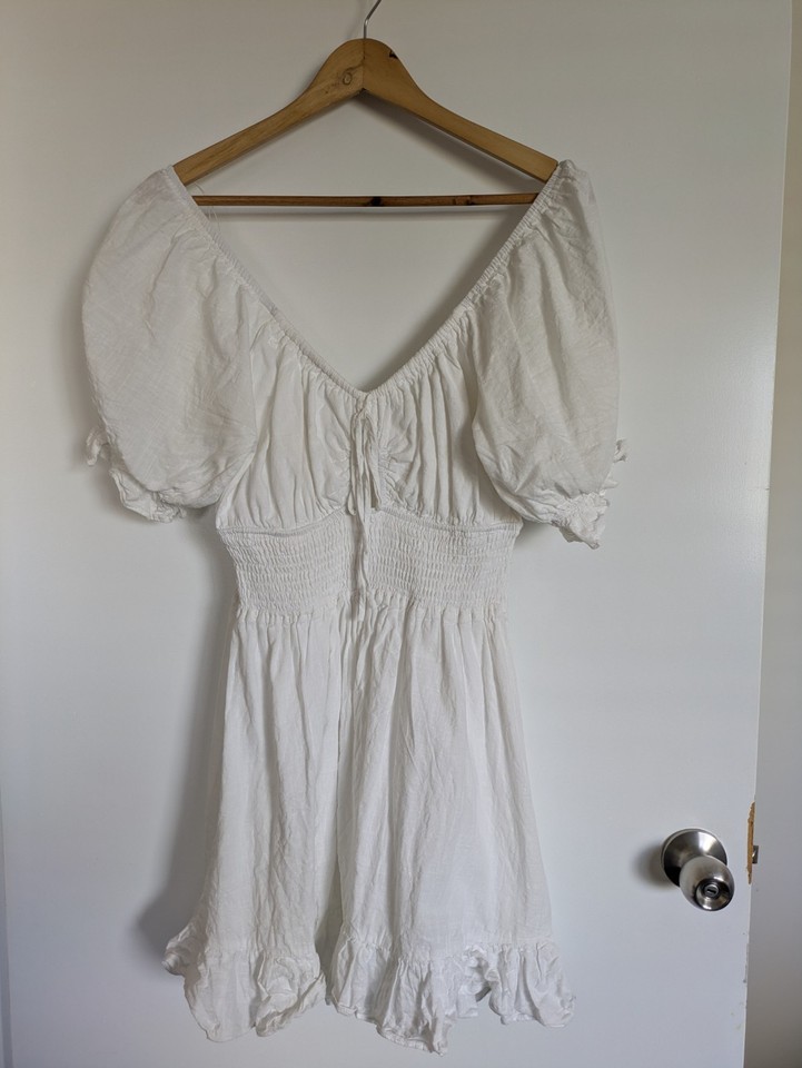 Ally White Cotton Smocked Puff Sleeve Fit & Flare Mini Dress 12