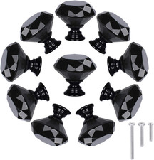 10 Pack Drawer Knobs, Drawer Pulls Black Diamond Shaped Crystal Glass 30Mm Cabin