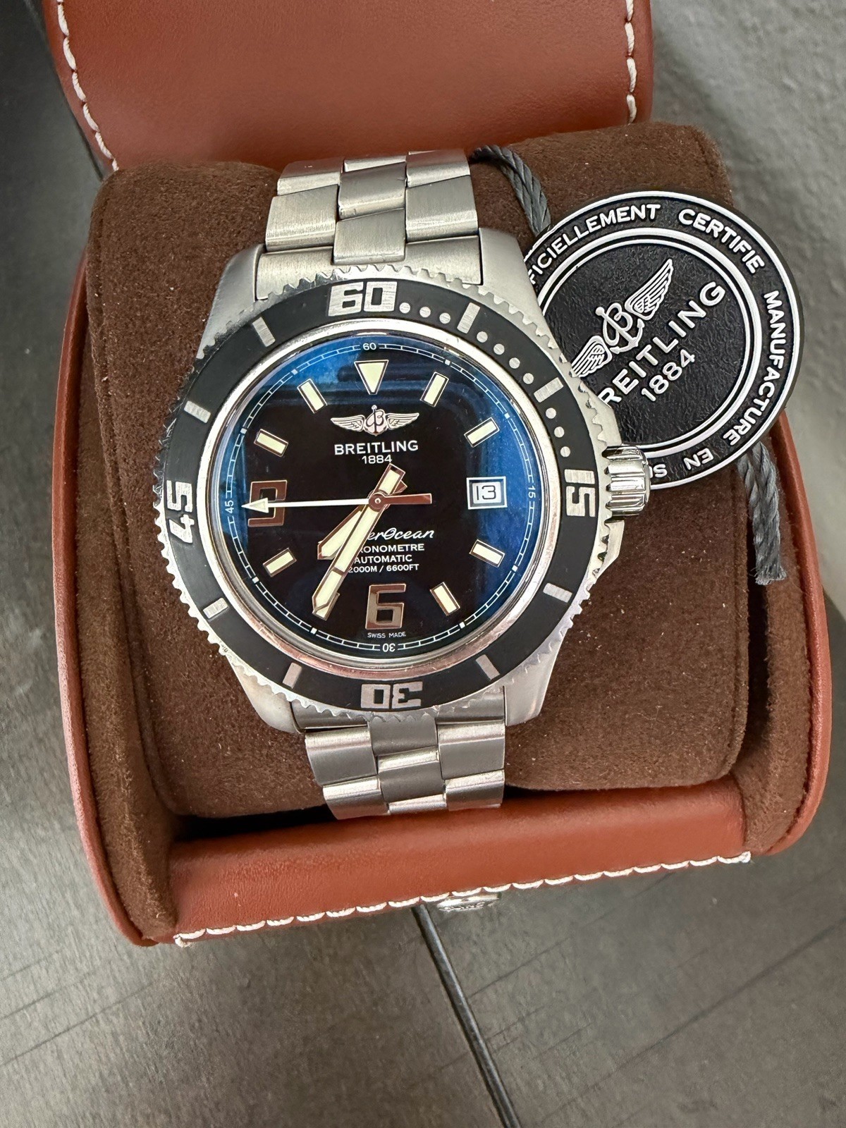 Men's Breitling Superocean A17391 Steel 44mm Black Dial Automatic w/ Travel Case